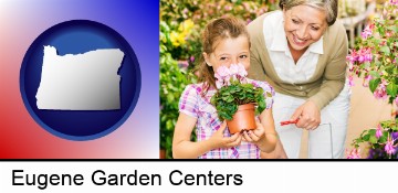 a grandmother and her granddaughter at a garden center in Eugene, OR