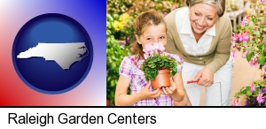 a grandmother and her granddaughter at a garden center in Raleigh, NC